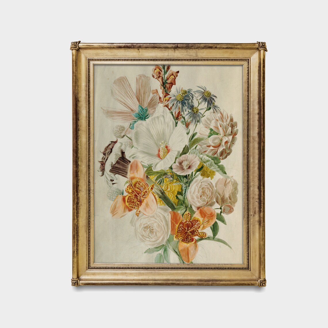 Victorian Watercolor Flower Bouquet with Lilies and Roses Poster - Image 3