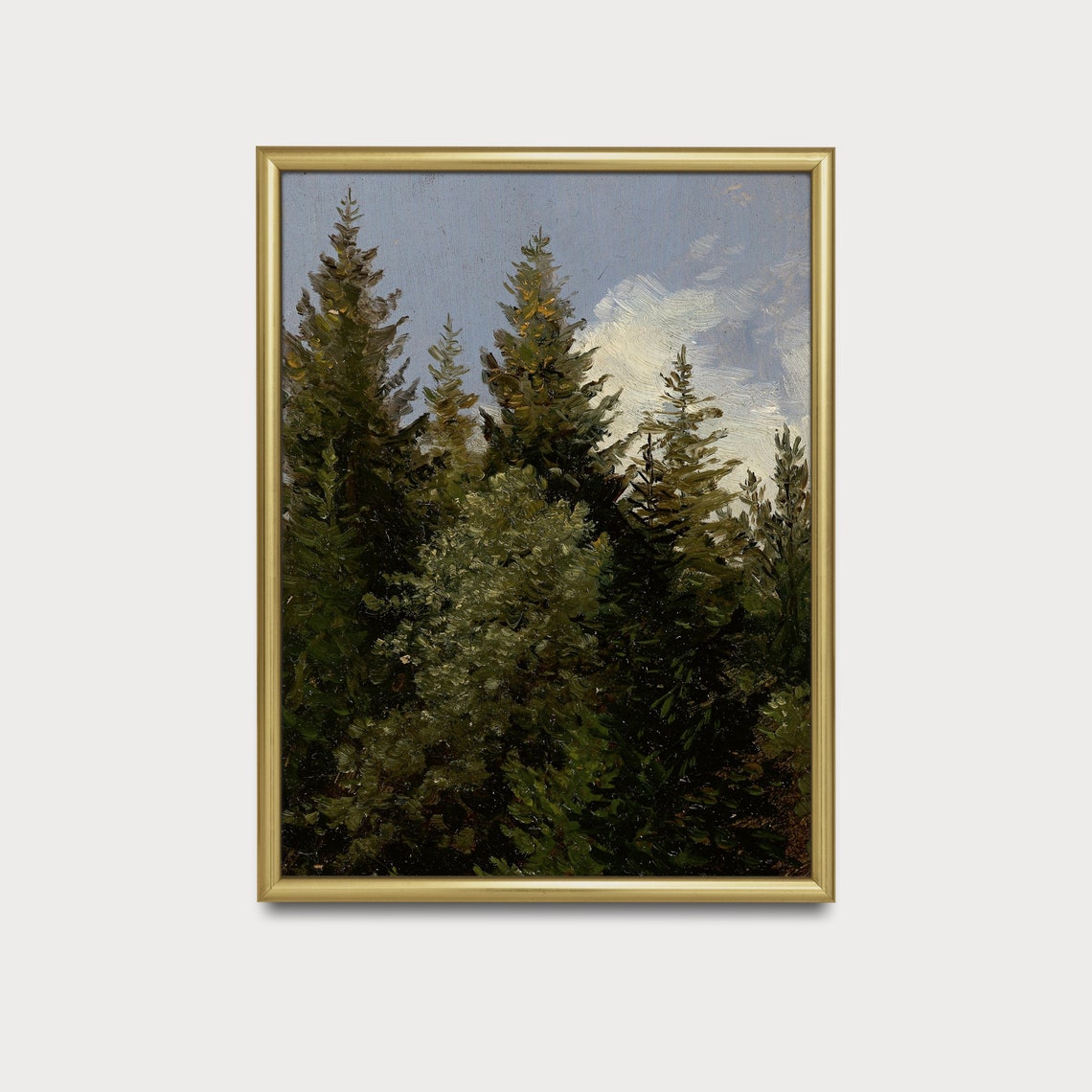 Vintage Pine Tree Painting Antique Forest Print Moody Rustic Nature Artwork Wall Art Country Landscape - Image 5