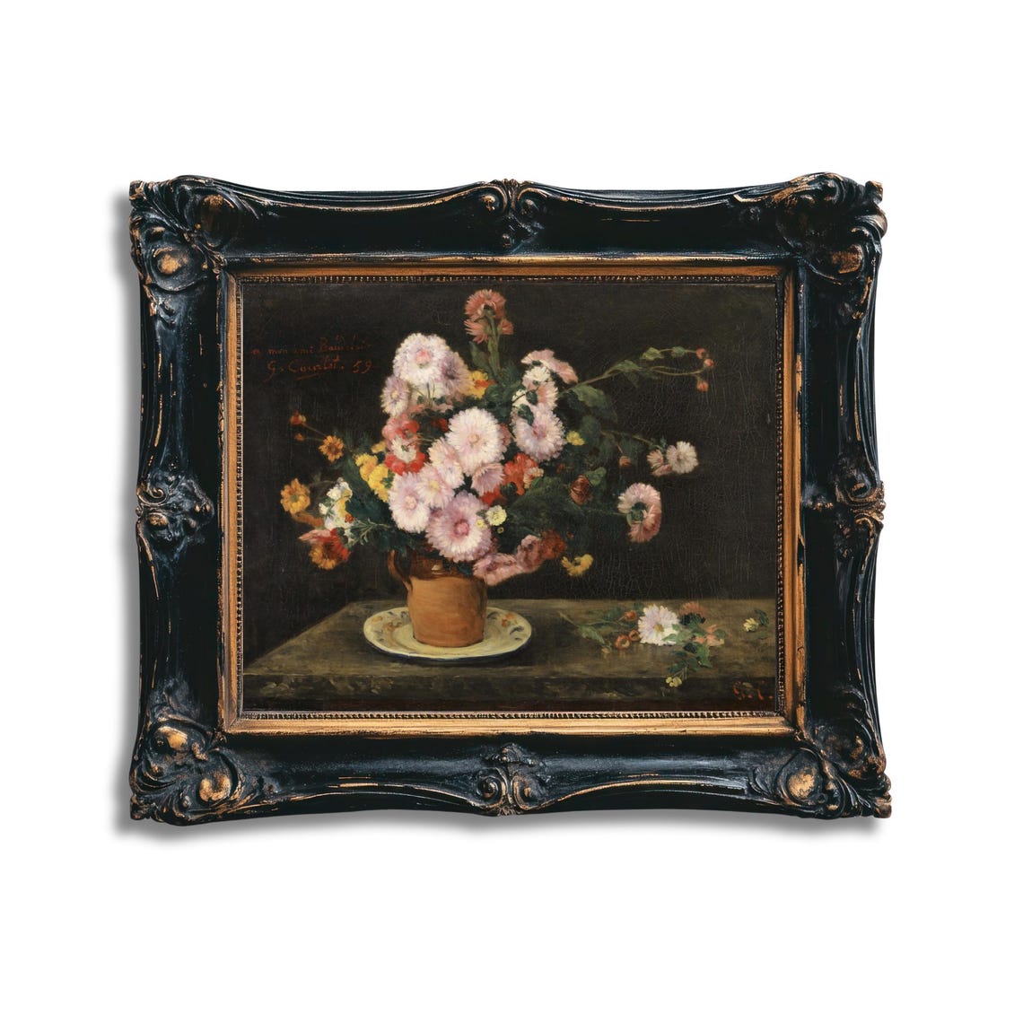 Bouquet Of Asters Print Gustave Courbet Floral Still Life Vintage Botanical Wall Art Classic French Painting Fine Art Flower Decor