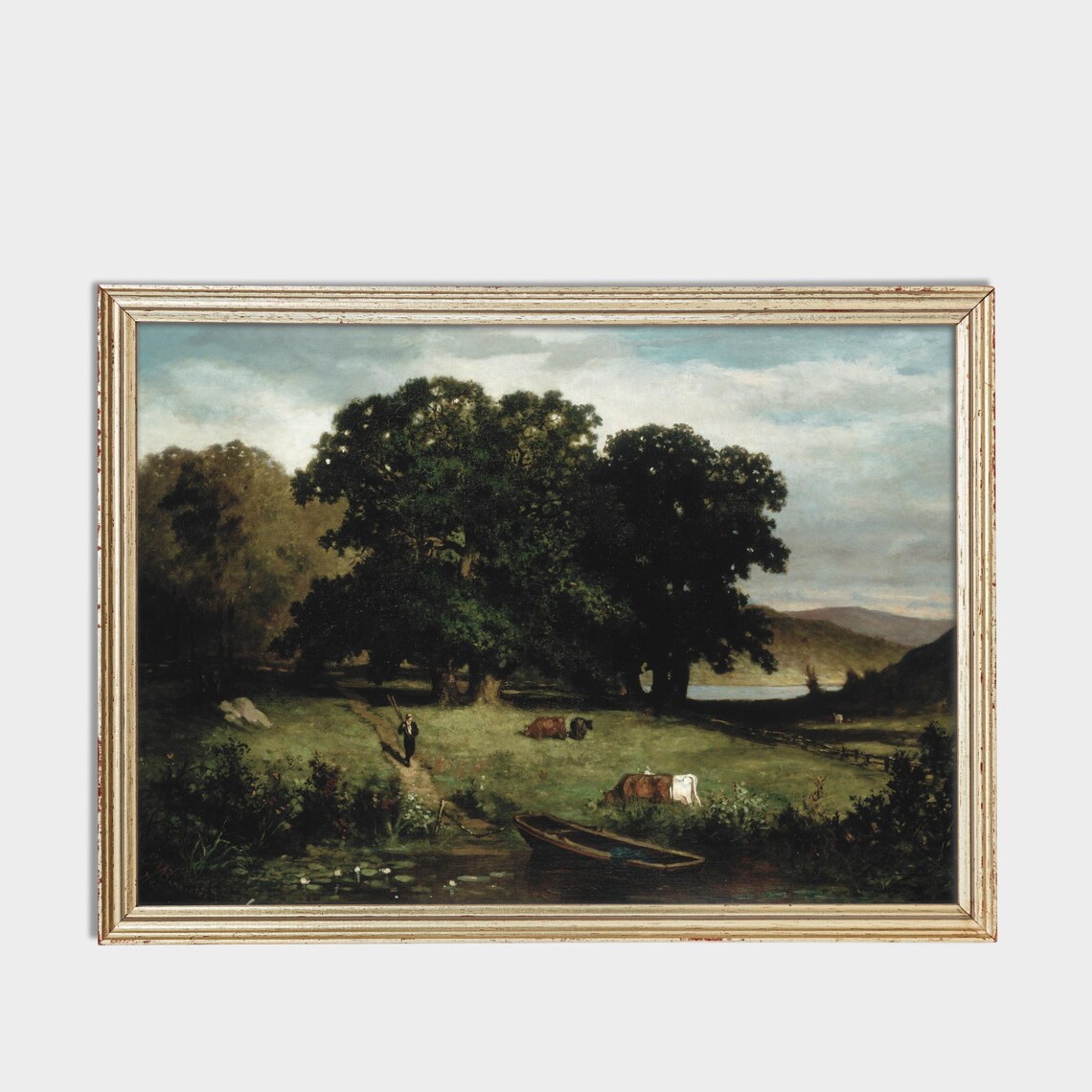 Vintage Cows in Meadow Landscape Poster Print - Image 3