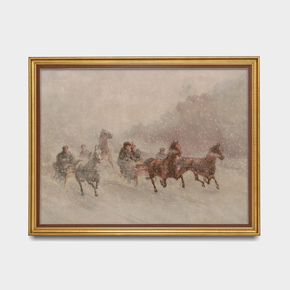 Horse Sleighs Racing Snowstorm Vintage Winter Scene Art Poster - Image 5