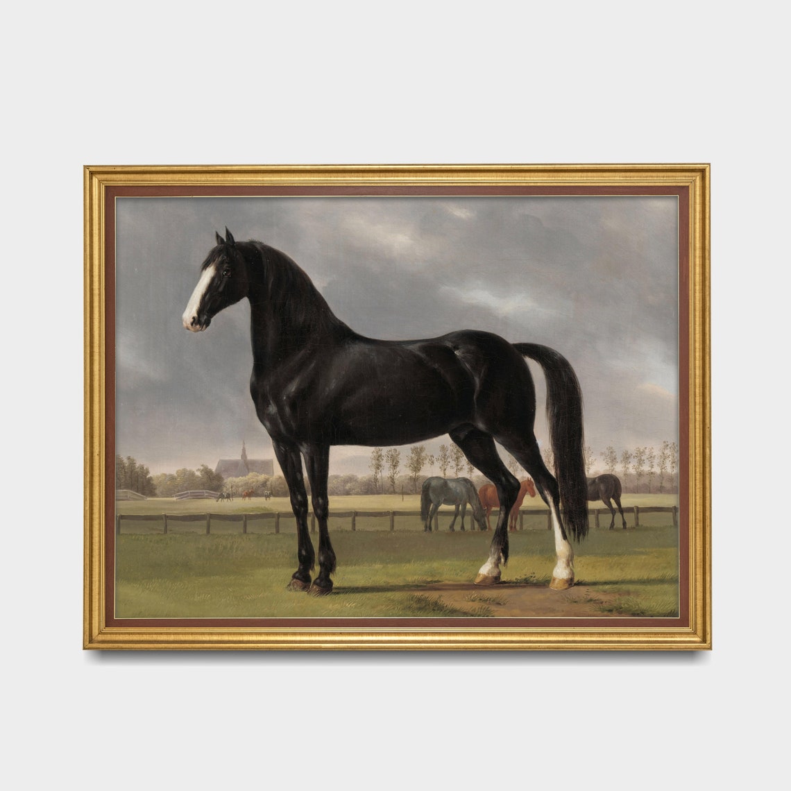 Black Stallion Standing in a Pasture Equestrian Vintage Poster - Image 3