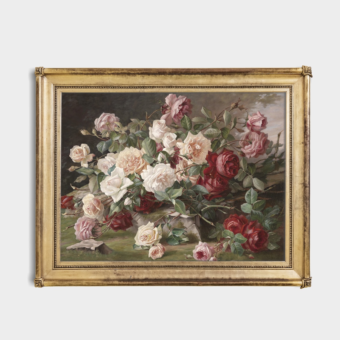 White Pink and Red Roses Classic Oil Painting Still Life Poster - Image 4