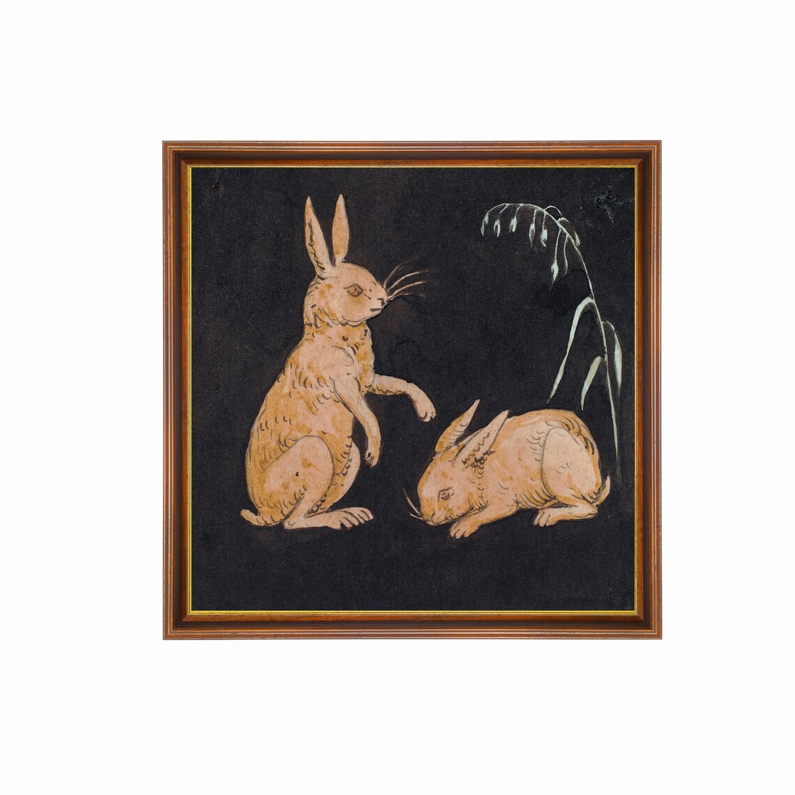 Vintage Rabbit Art Print, Antique Bunny Pairing