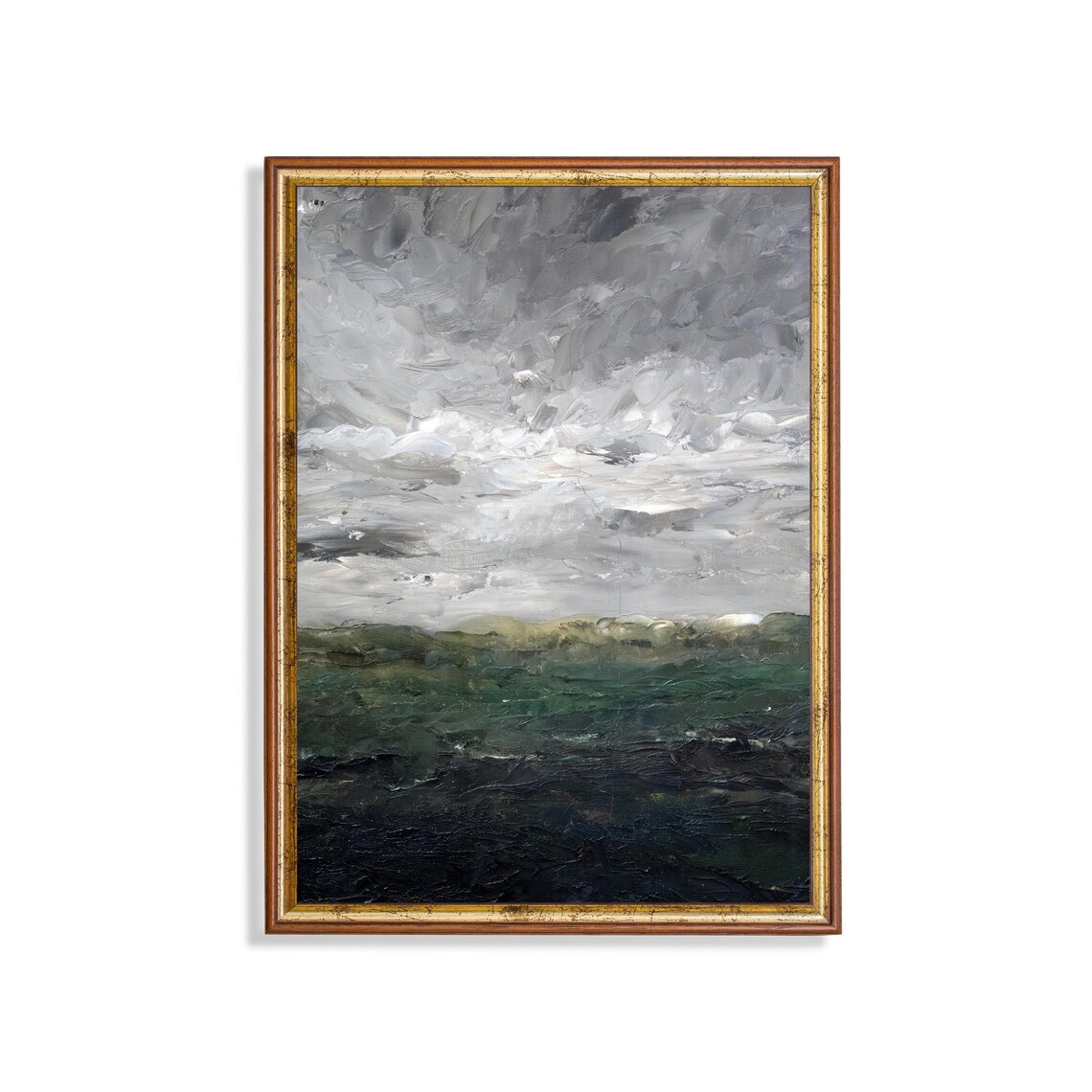 Grey Sky Over a Dark Green Sea Textured Oil Painting Art Poster