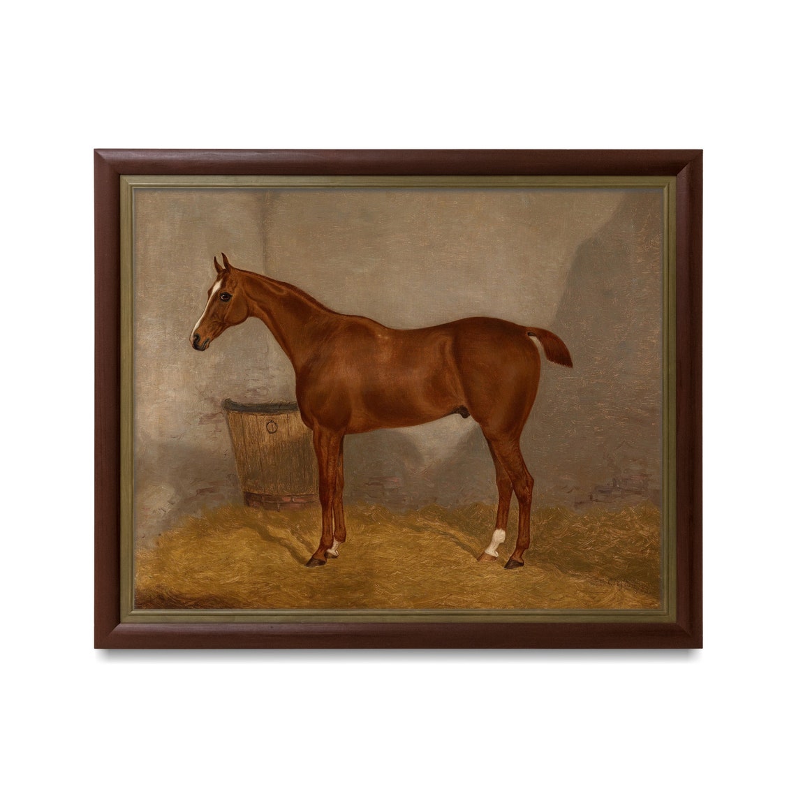 Chestnut Horse Standing in a Stable Vintage Equestrian Portrait Poster - Image 2