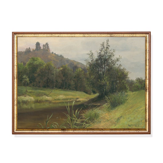 Printed And Shipped Vintage Landscape Painting Antique River Landscape Country Scenery Rustic Nature Fine Art Physical Prints