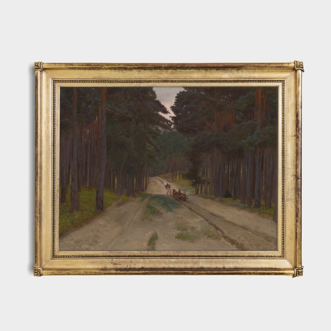 Horse Drawn Cart on a Pine Forest Road at Dusk Vintage Painting Poster - Image 4