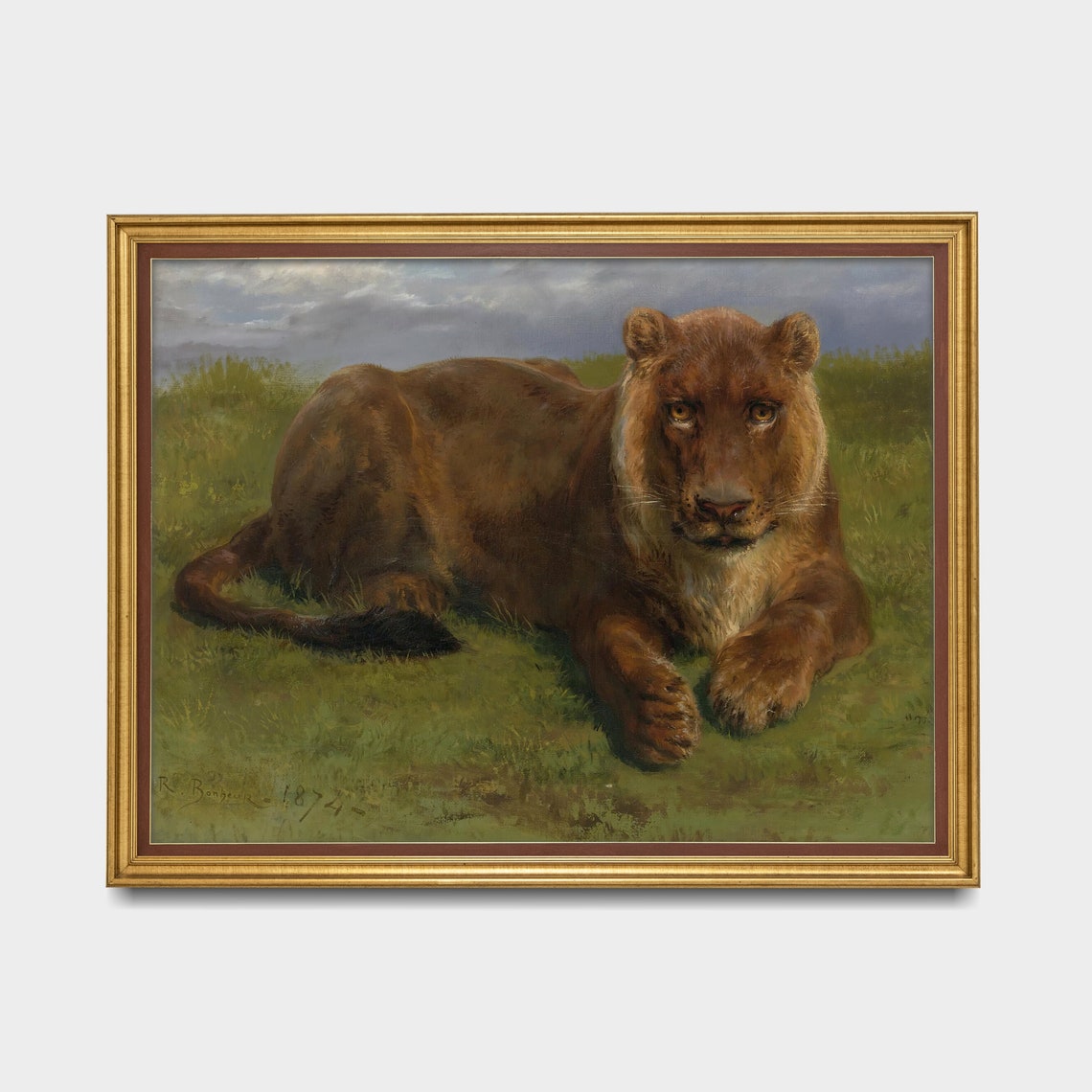 Lioness at Rest in Tall Grass Signed Rosa Bonheur Wildlife Poster - Image 3