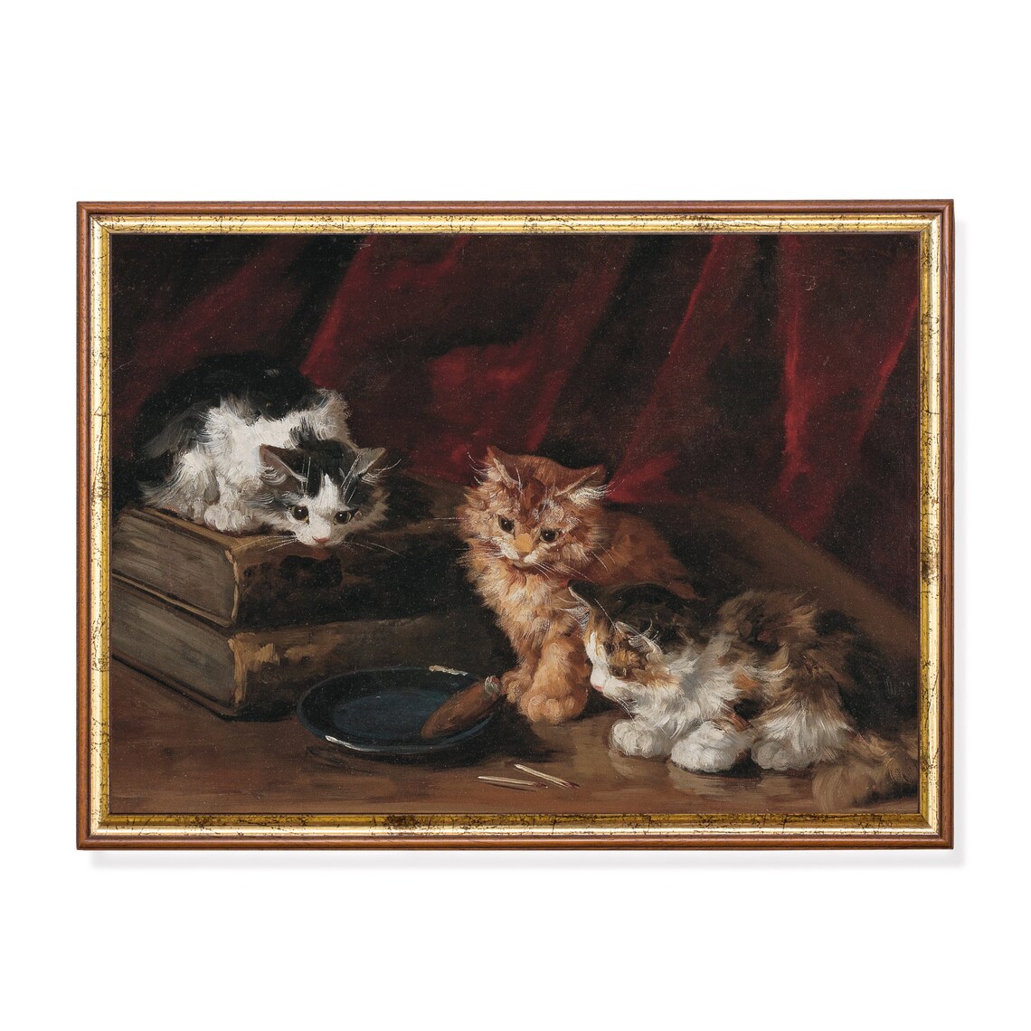 Vintage Cats and Kitten, Rustic Farmhouse Art Print