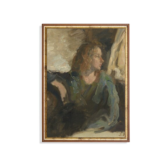 Woman In Profile Vintage Oil Portrait Painting Impressionist Poster