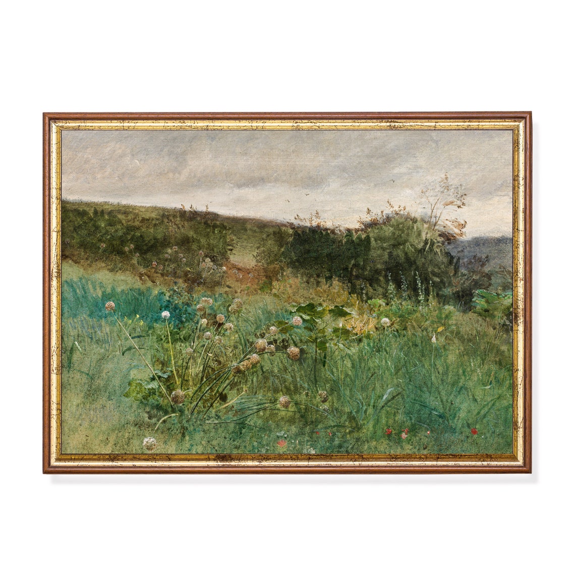 Wildflower Meadow Under Gray Skies Vintage Nature Art Poster