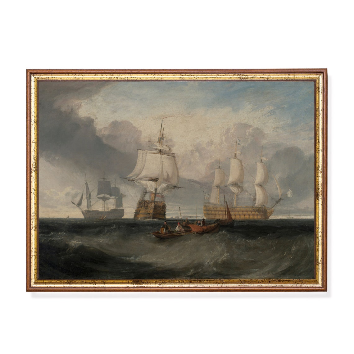 Printed And Shipped Vintage Sailing Ship Painting Antique Seascape Print Moody Rustic Ocean Beach Nautical Decor Physical Prints