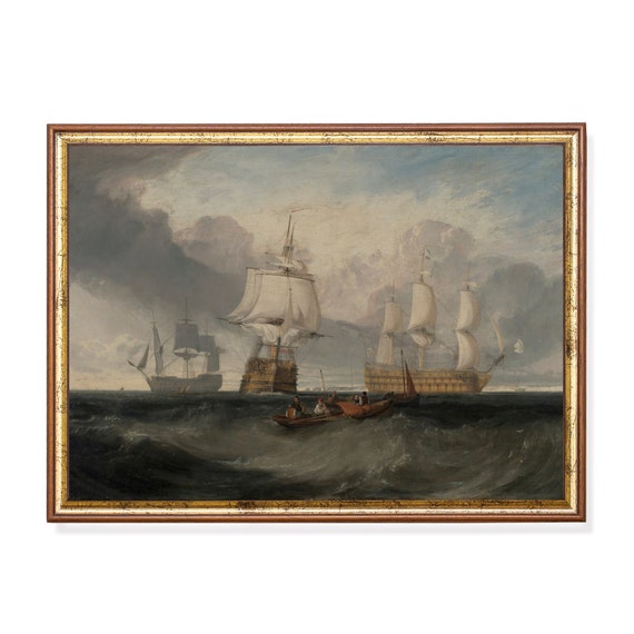 Printed And Shipped Vintage Sailing Ship Painting Antique Seascape Print Moody Rustic Ocean Beach Nautical Decor Physical Prints