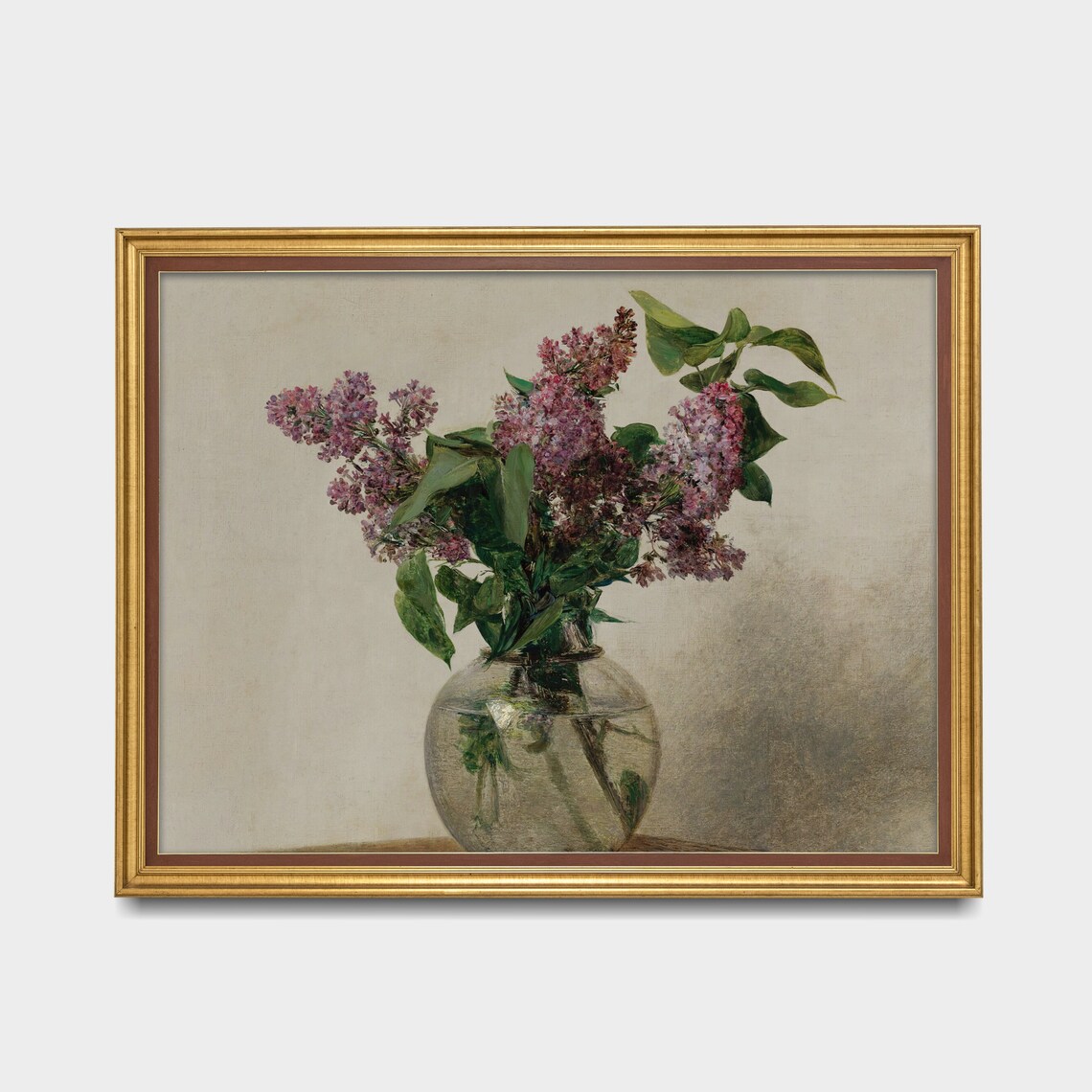 Purple Lilacs in a Glass Vase on a Pale Ground Floral Still Life Print - Image 2