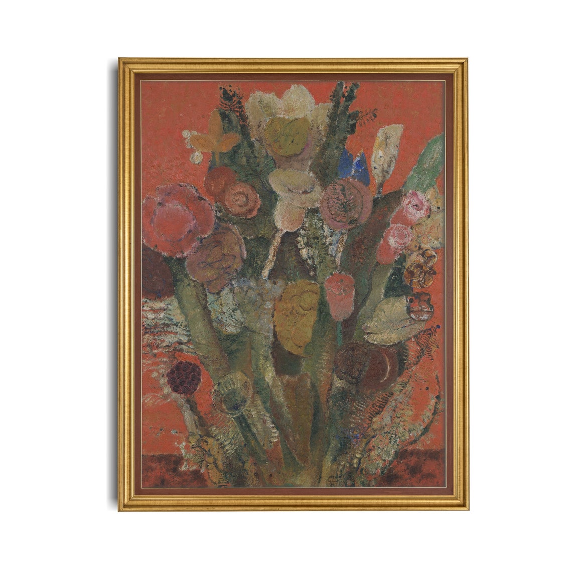 Expressionist Flower Bouquet on a Bold Red Ground Still Life Poster - Image 2