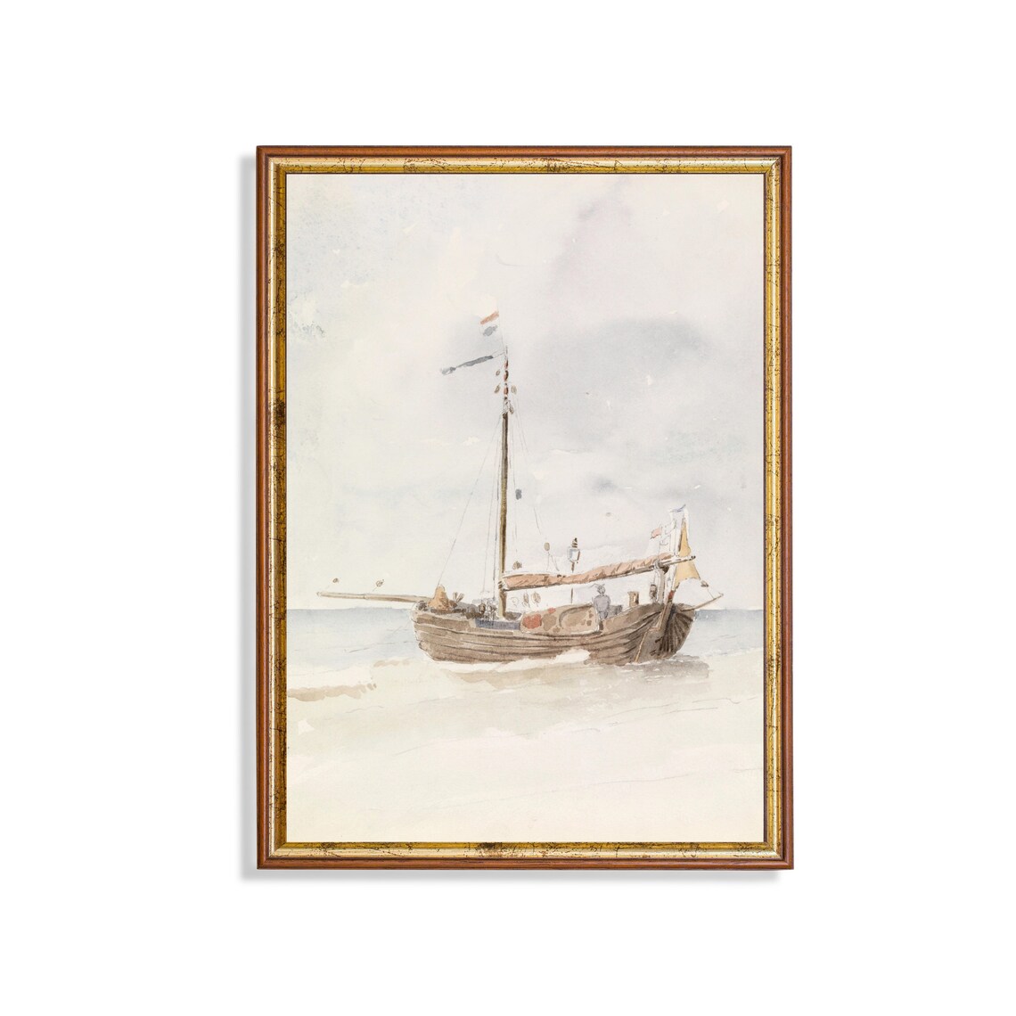 Dutch Fishing Boat on the Beach Soft Watercolor Painting Poster