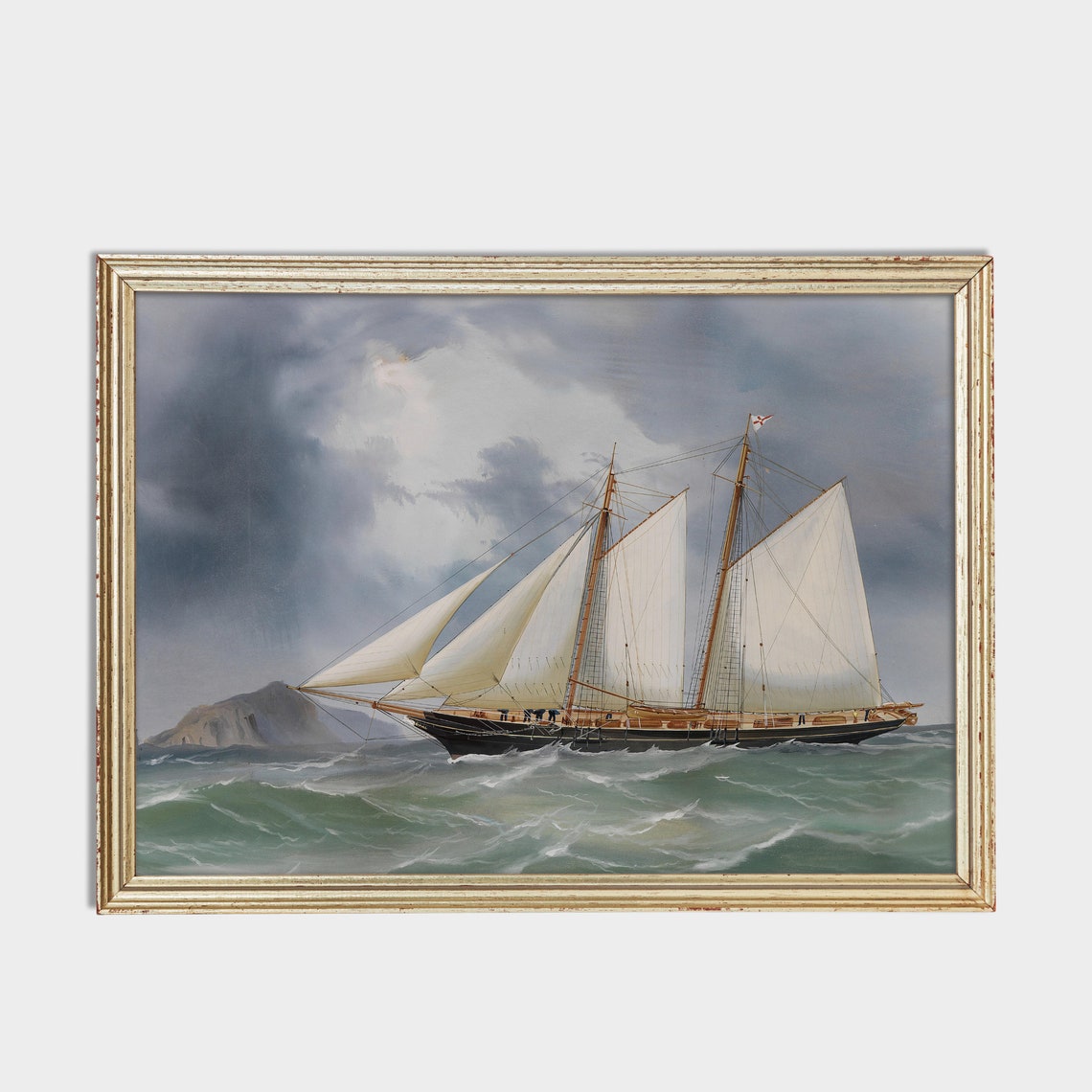 Two Masted Schooner Under Full Sail On A Stormy Sea Marine Poster - Image 2