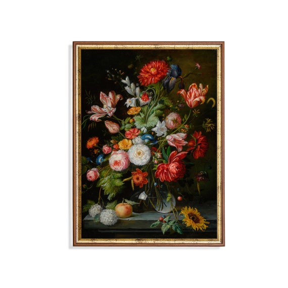 Mailed Print Vintage Still Life With Flowers Antique Floral Painting Moody Rustic Print Farmhouse Decor Print And Ship