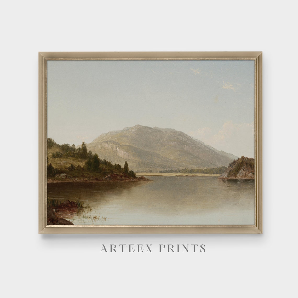 Serene Mountain Lake Vintage Oil Landscape Antique Nature Poster - Image 5