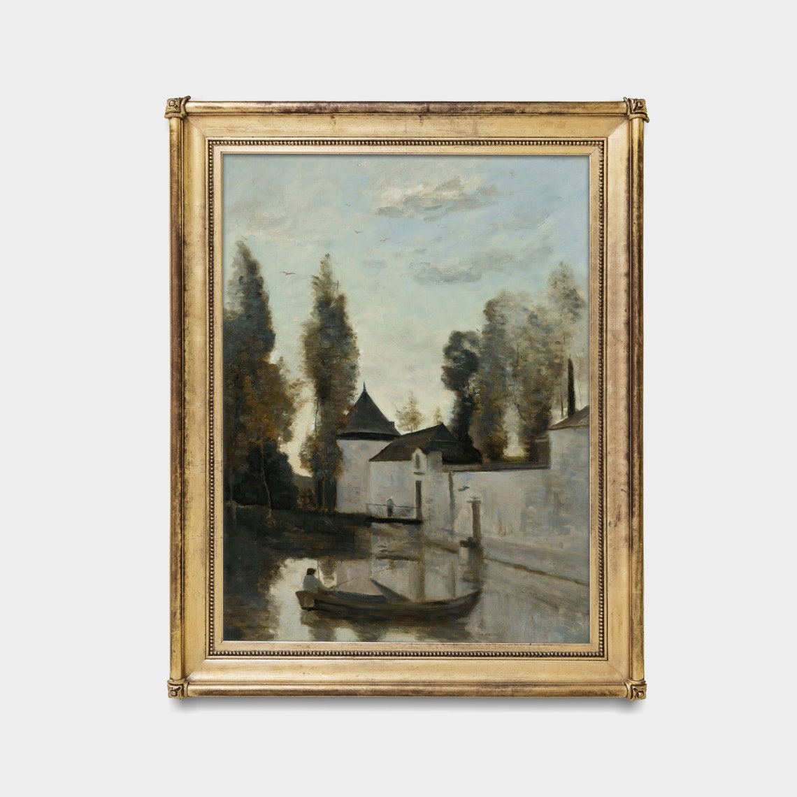 Quiet Riverside Mill Vertical Vintage Landscape Painting Water Poster - Image 3