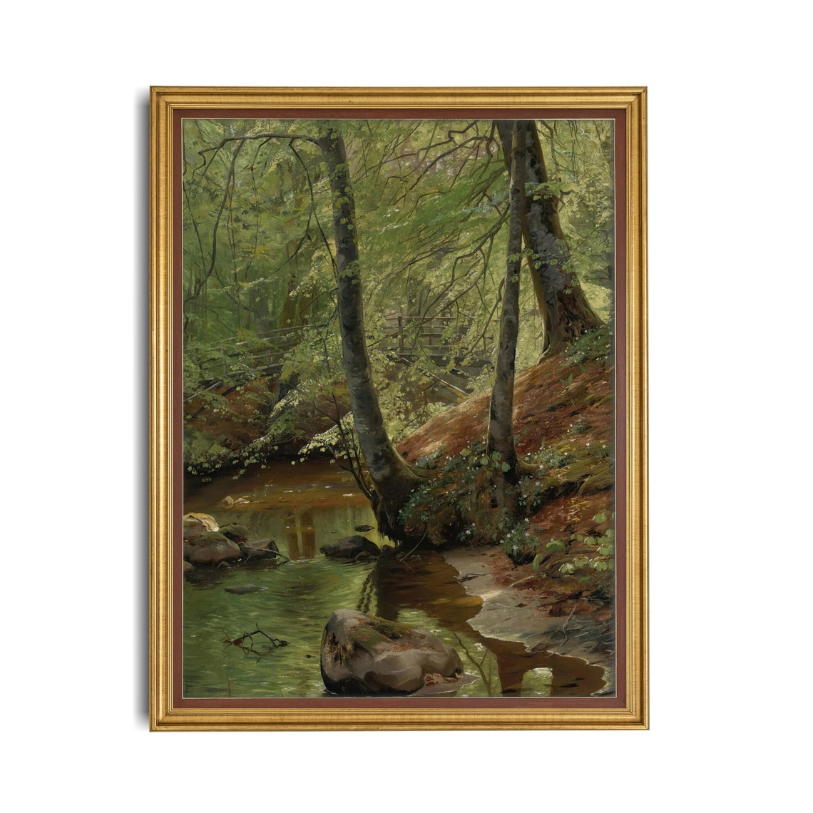 Print And Ship Rustic Landscape Painting Moody Forest Fine Art Print Cabin Decor Vertical Nature Antique Print Mailed Art - Image 3