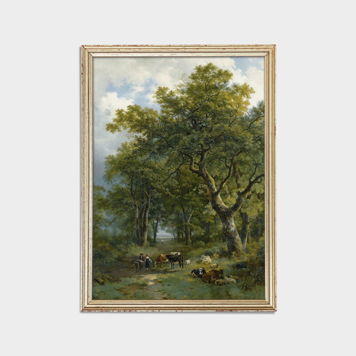 Cows Resting in Forest Vertical Vintage Pastoral Woodland Art Poster - Image 2
