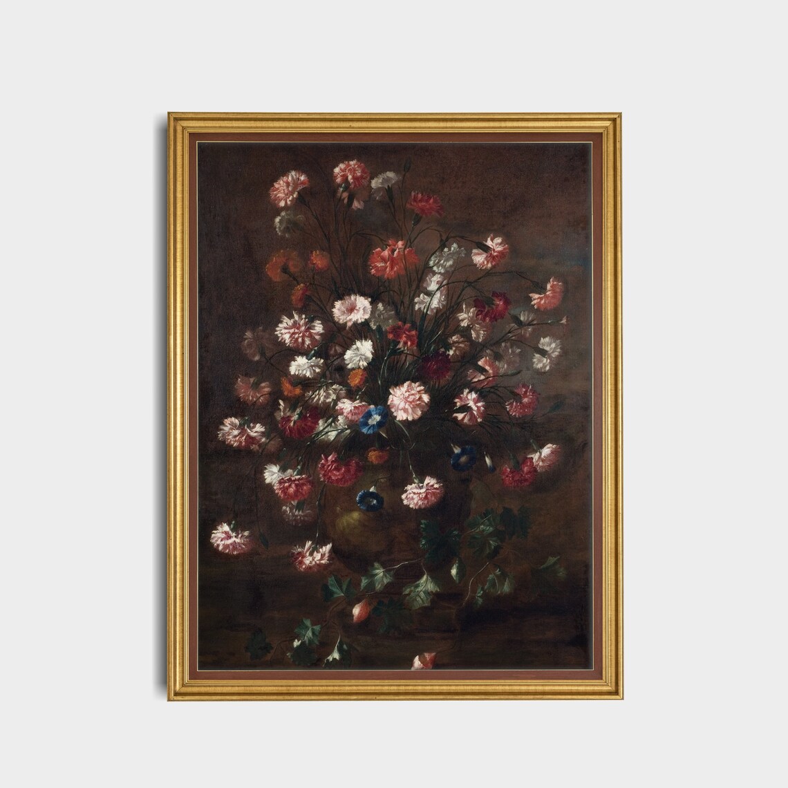 Carnations Bouquet Moody Dark Floral Still Life Painting Art Poster - Image 4