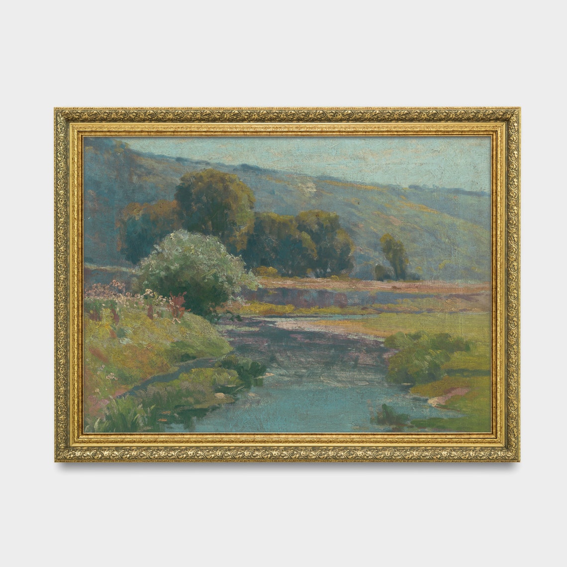 River Valley Toward Hazy Hills Impressionist Landscape Poster - Image 3