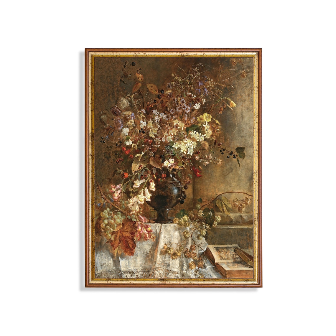 Vintage Wildflower Bouquet Still Life With Open Book Art Poster