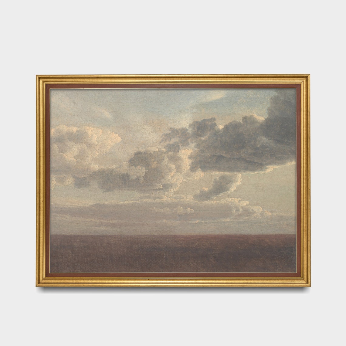 Vintage Seascape Painting Antique Ocean Beach Print Cloud Study Rustic Moody Coastal Decor Wall Art - Image 3