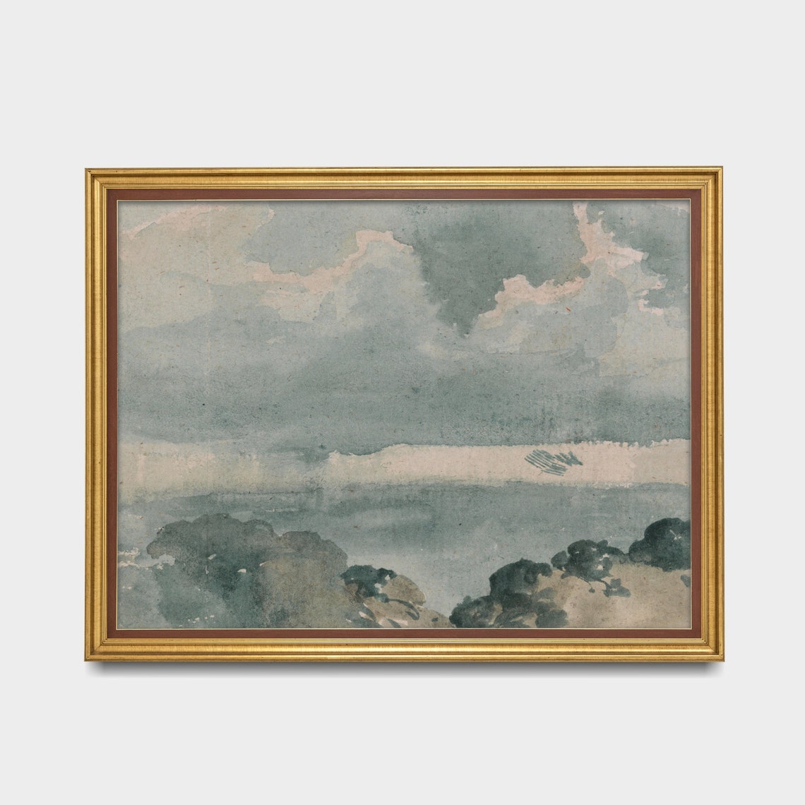 Soft Gray Cloud Study Antique Watercolor Sky Painting Poster - Image 2