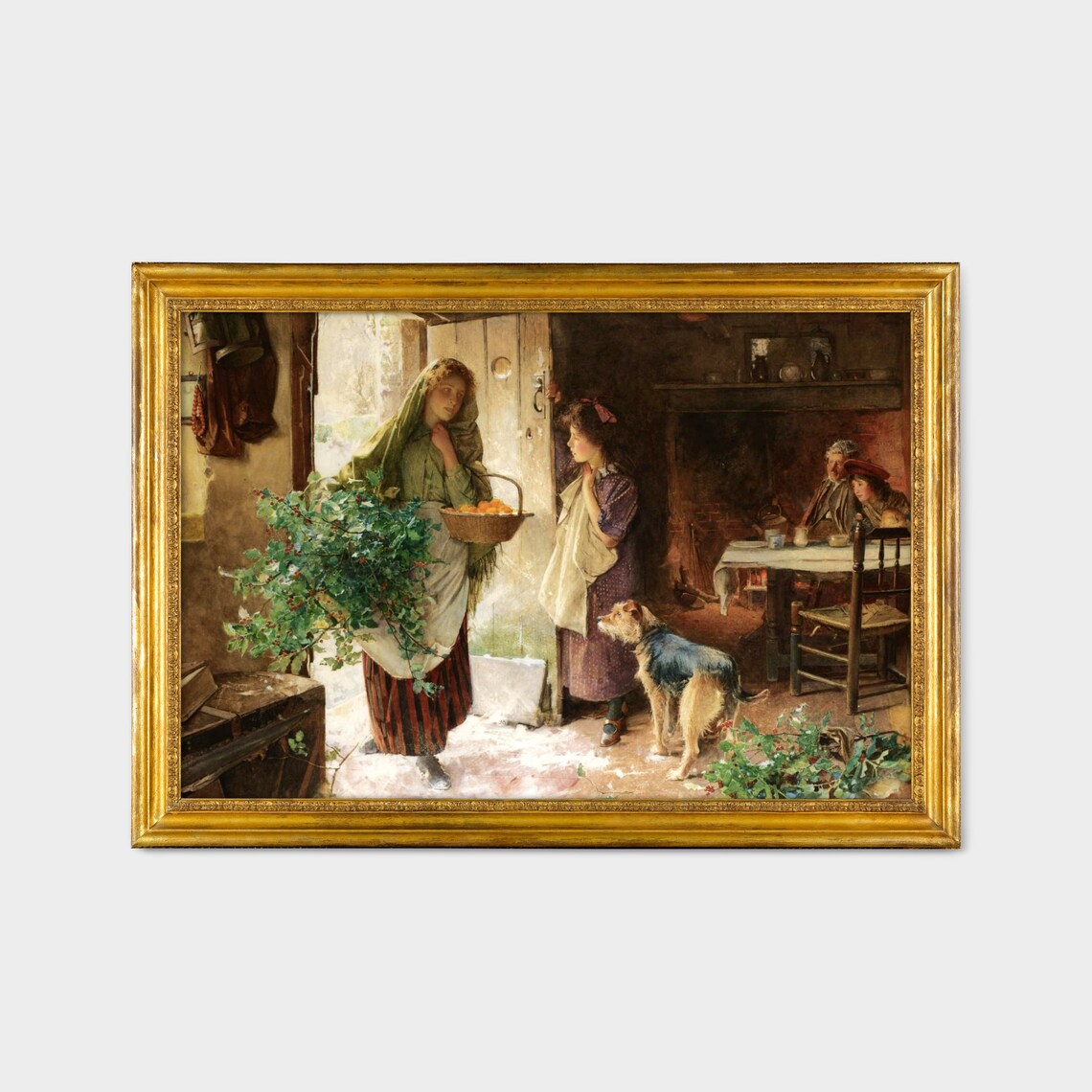 Christmas Eve Gathering at a Cottage Door Vintage Holiday Poster - Image 2