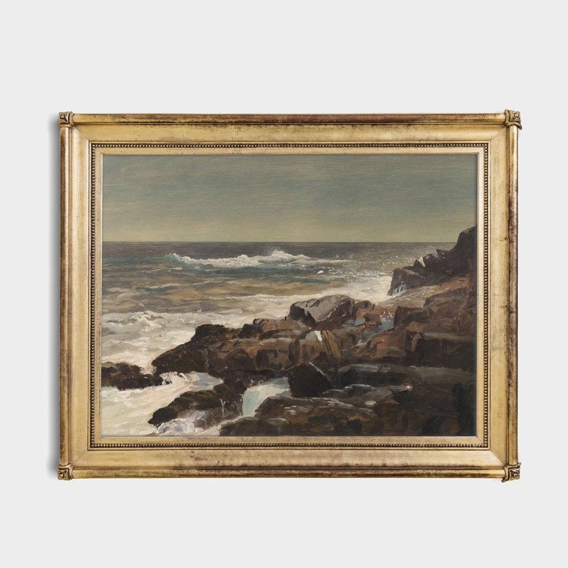 Waves Crashing Over Dark Rocks Moody Ocean Seascape Art Poster - Image 3