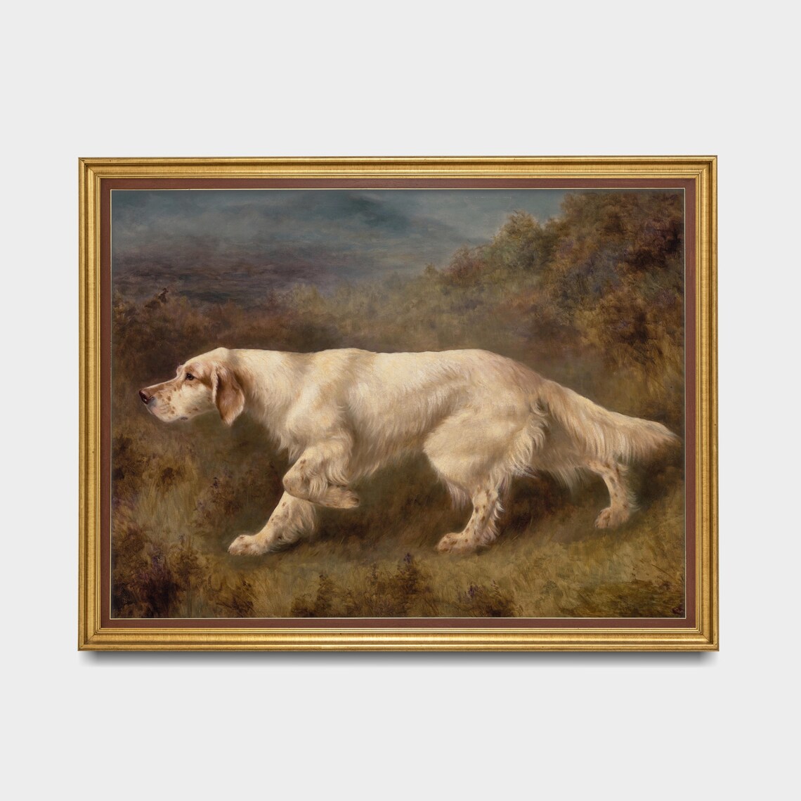 Vintage Painting of a White English Setter Running in the Moor Poster - Image 2