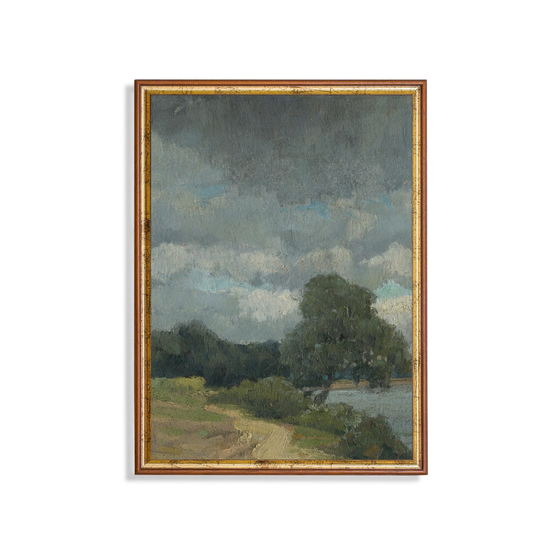 Stormy Country Path Landscape with Lone Tree Antique Art Poster