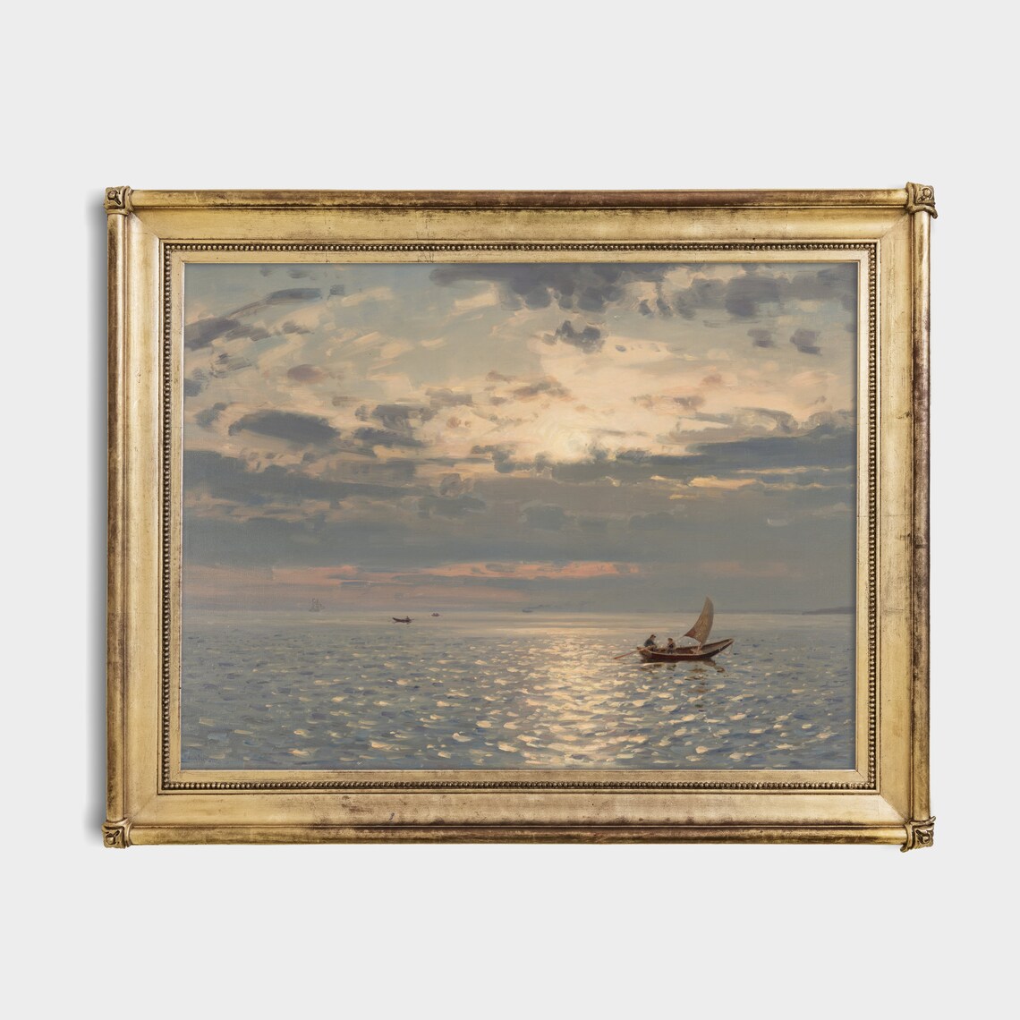 Tranquil Moonlit Seascape with a Fishing Boat on Silver Water Poster - Image 2