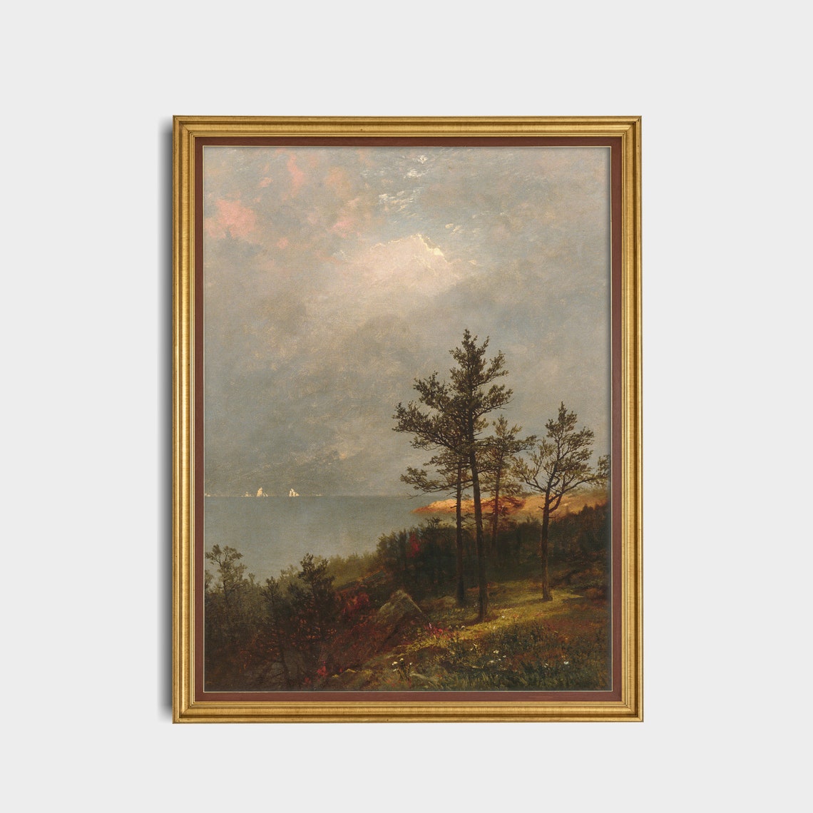 Moody Vintage Coastal Pine Forest Painting Tall Art Wall Poster - Image 5
