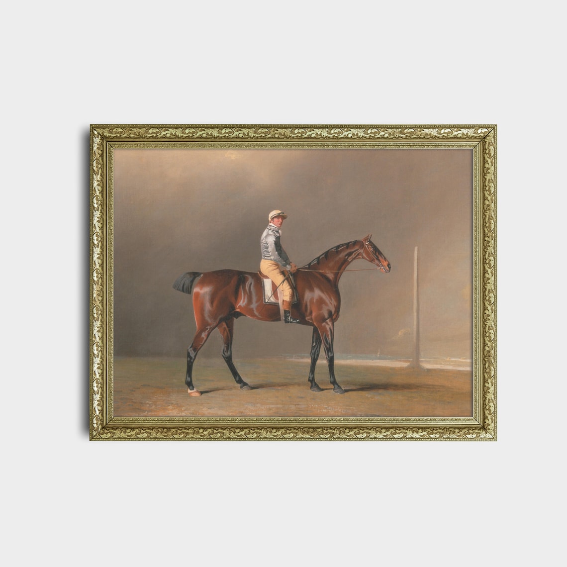 Jockey Up on a Bay Racehorse Antique Equestrian Portrait Poster - Image 2