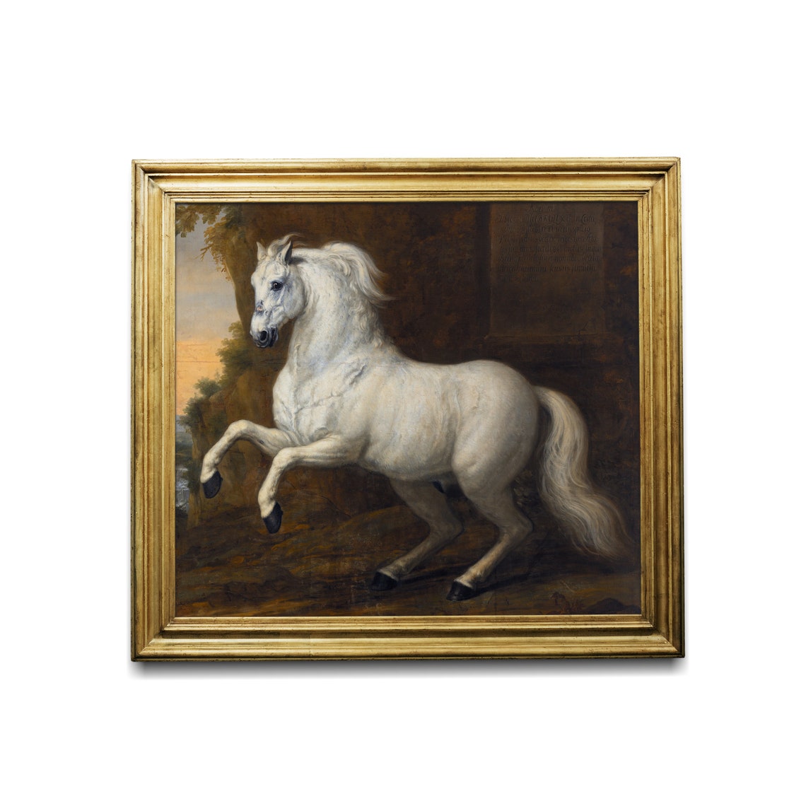 Antique White Horse Rearing in Dark Forest Classical Oil Poster - Image 3