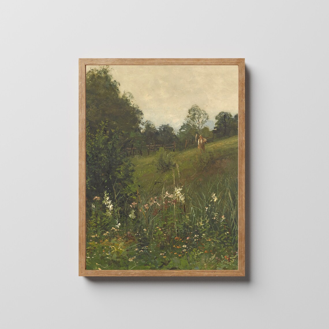 Summer Meadow Wildflowers with Wanderer Antique Painting Poster - Image 2