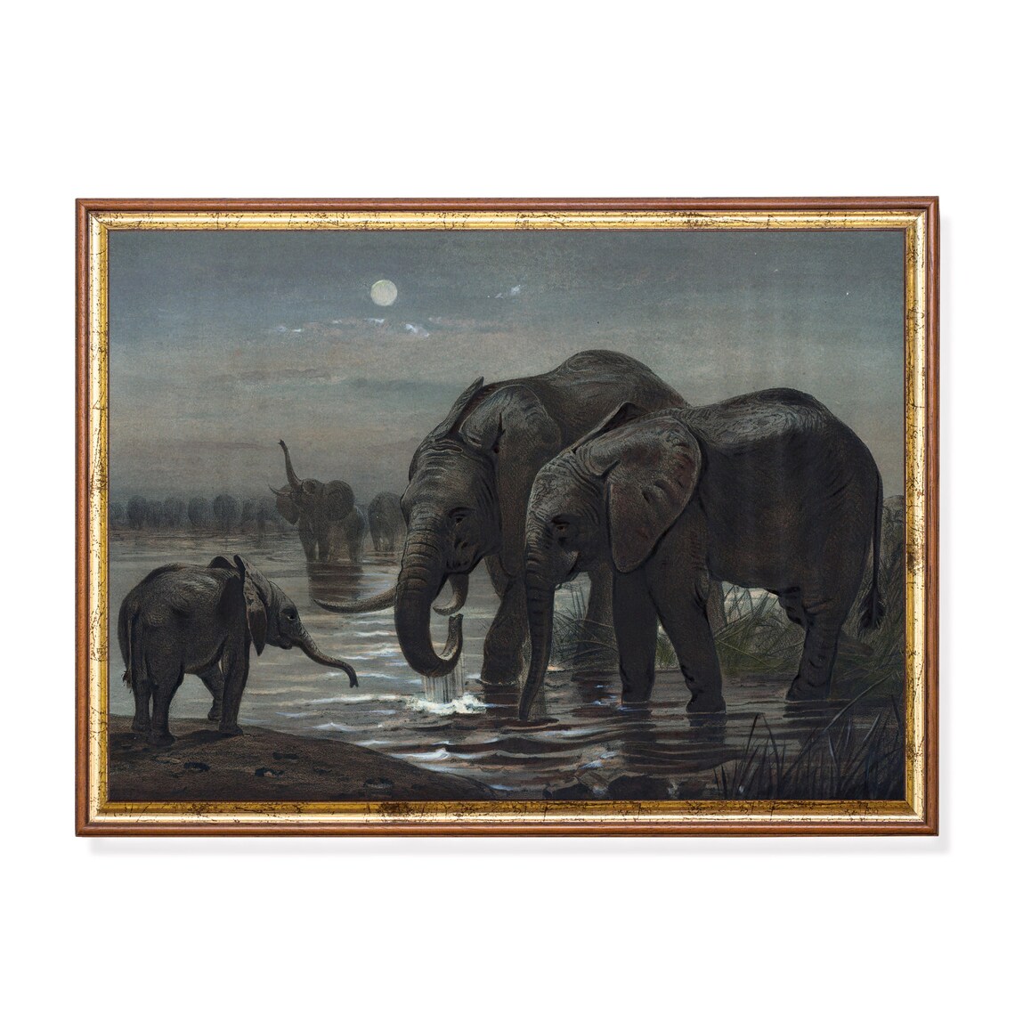 Vintage Elephant Painting, Rustic Farmhouse Art Print