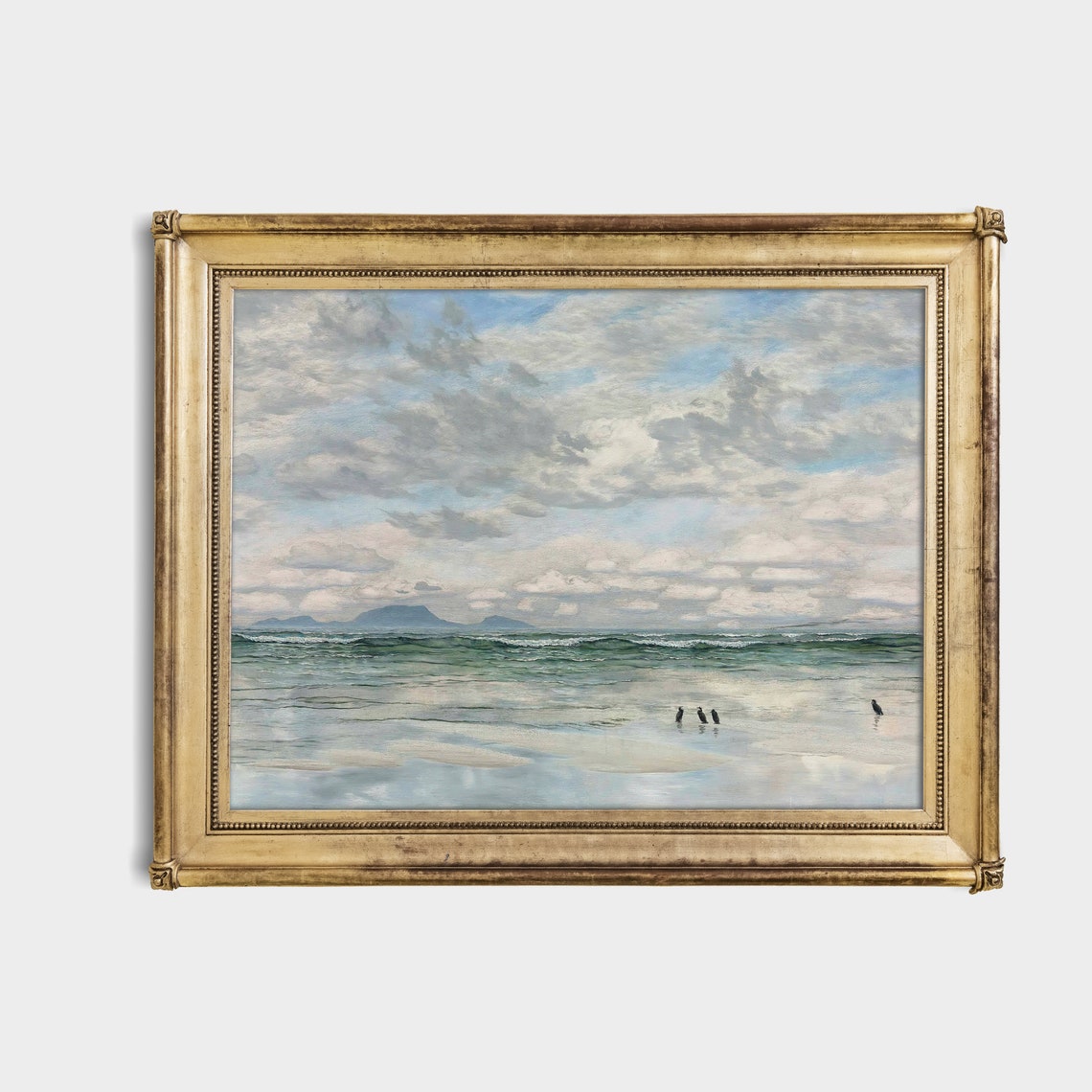 Tranquil Empty Beach With Wading Shorebirds at Low Tide Poster - Image 4