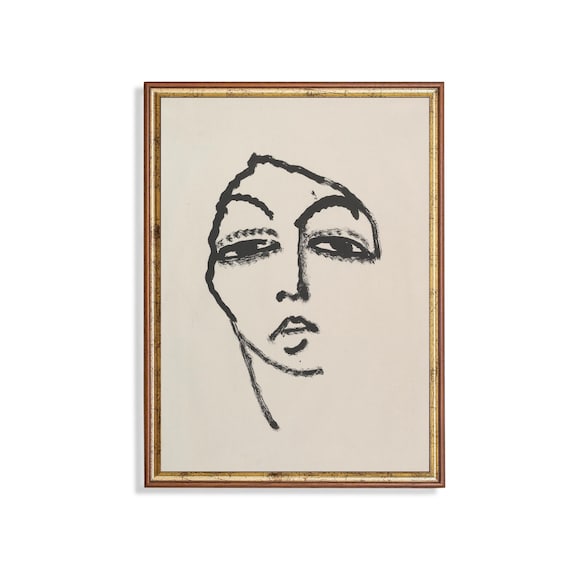 Vintage Abstract Woman Portrait, Rustic Wall Art Print