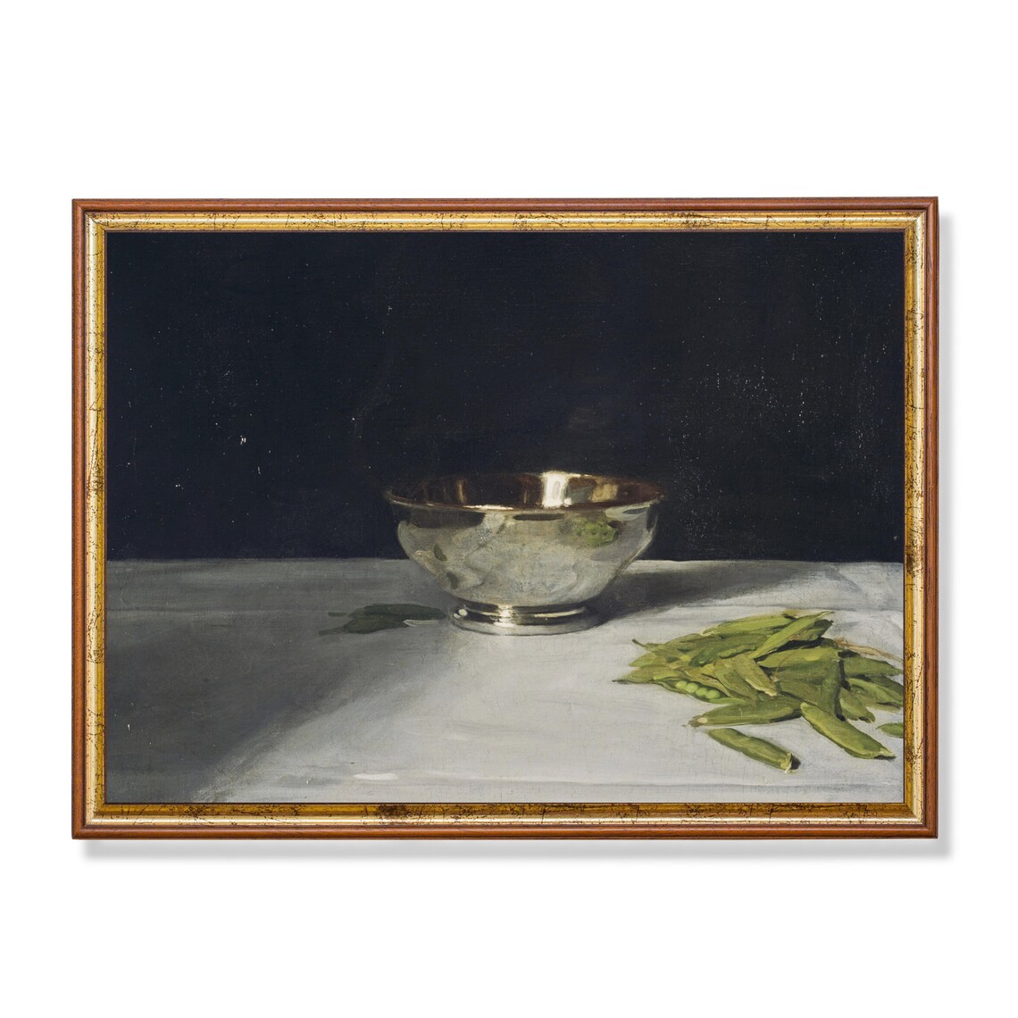 Silver Bowl and Green Peas Minimalist Still Life Painting Poster