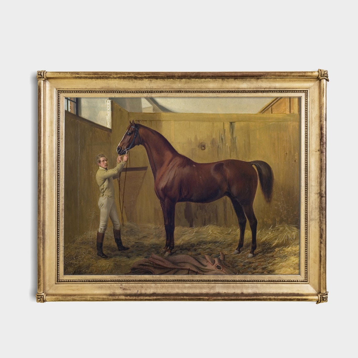 Chestnut Thoroughbred Horse with a Groom in the Stable Poster - Image 4