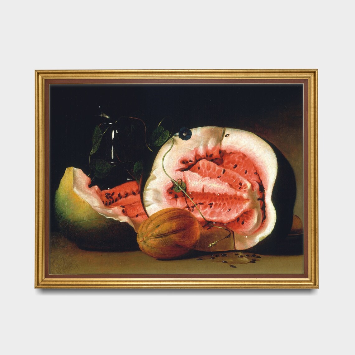 Sliced Watermelon And Cantaloupe Melons Vintage Still Life Poster - Image 3