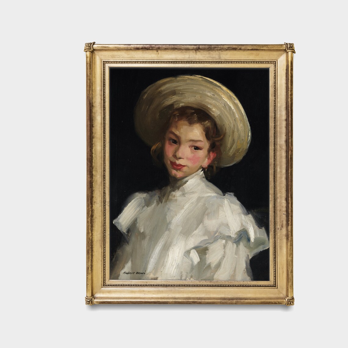 Portrait of a Young Girl in a White Hat by Robert Henri Poster - Image 3