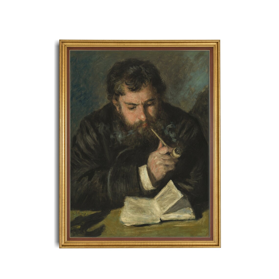 Bearded Man Reading a Book and Smoking a Pipe Vintage Portrait Poster - Image 3