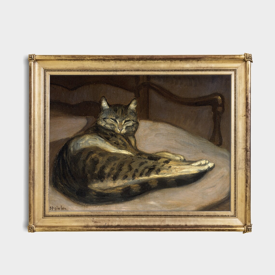 Sleeping Tabby Cat Portrait Steinlen Vintage Feline Oil Painting Poster - Image 3